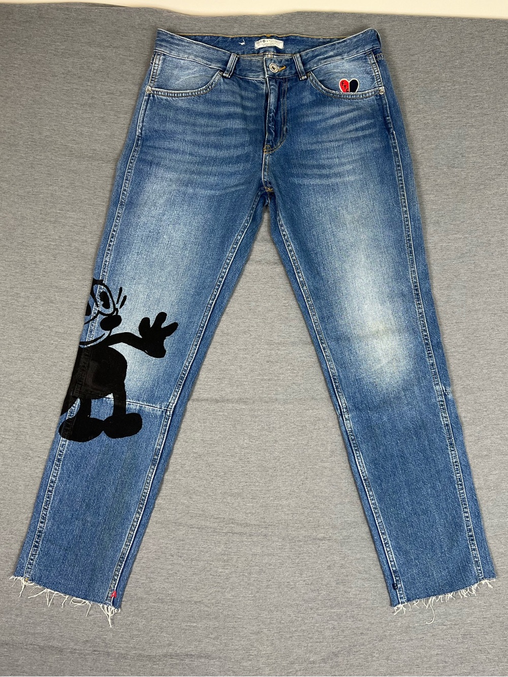 Scotch & Soda x Felix the Cat Jeans Black Cartoon and Red Heart Patch Detail